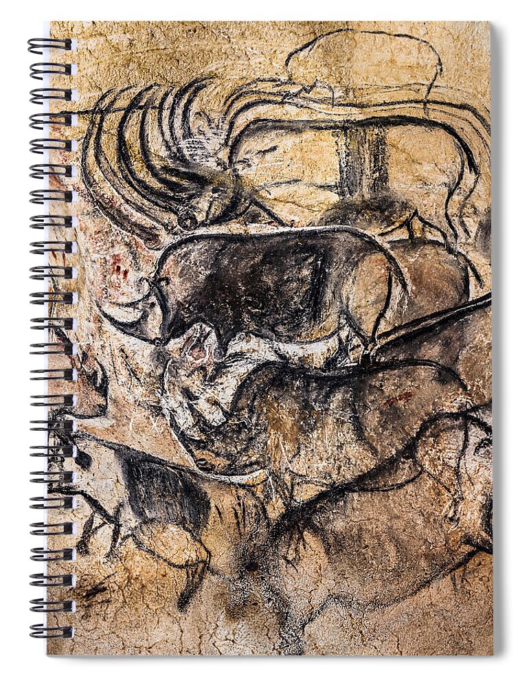 Chauvet Rhinoceros Panel Spiral Notebook featuring the digital art Chauvet - Rhinoceros Panel by Weston Westmoreland