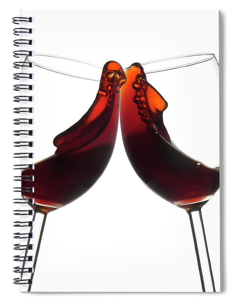 White Background Spiral Notebook featuring the photograph Cheers Two Red Wine Glasses, Toast by Domin domin