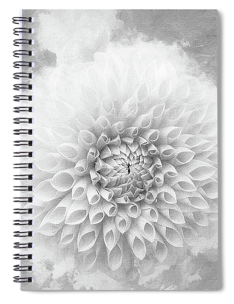 Mona Stut Spiral Notebook featuring the digital art Cheery Dahlia Beauty BW by Mona Stut