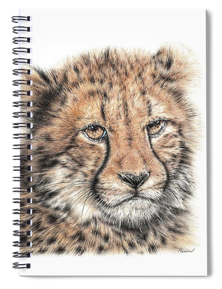 Cheetah Cub Spiral Notebook featuring the drawing Cheetah Cub by Casey 'Remrov' Vormer