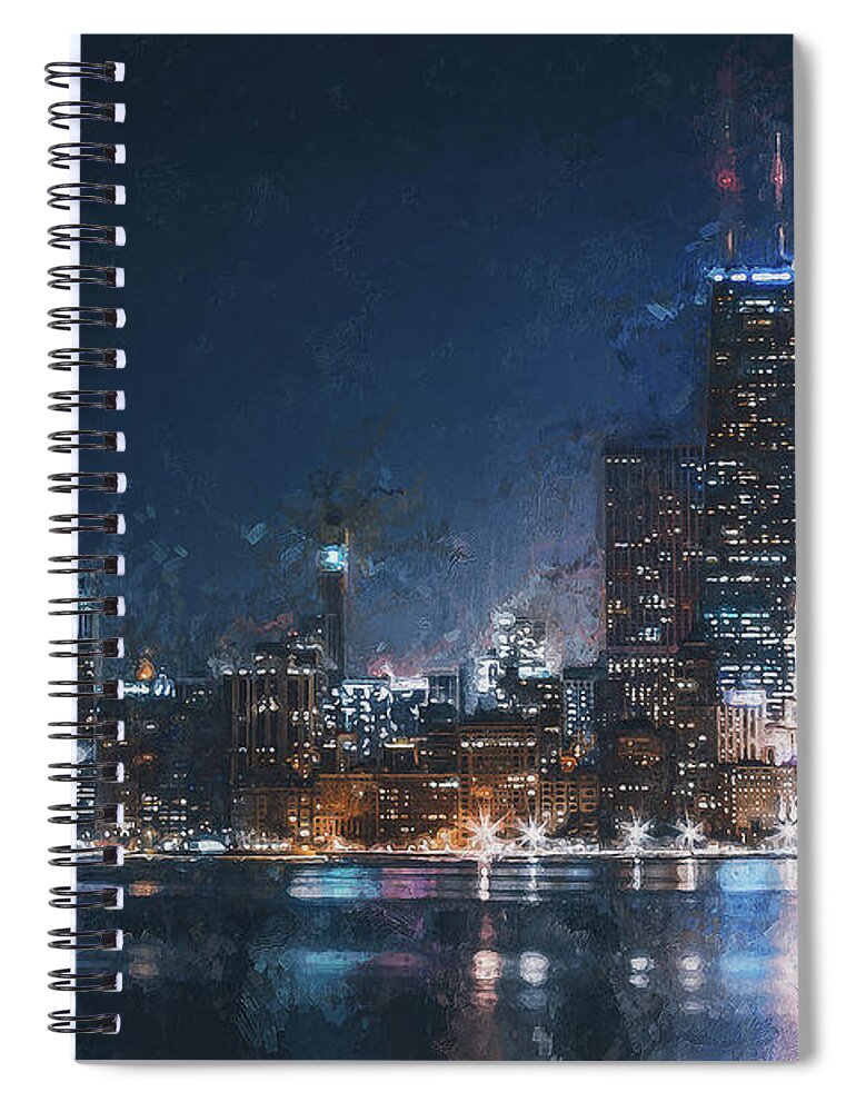 Chicago Spiral Notebook featuring the painting Chicago Panorama - 14 by AM FineArtPrints