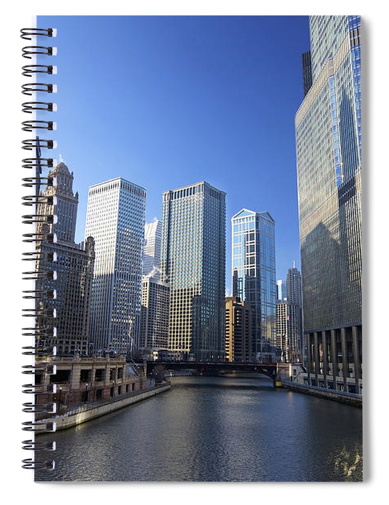 Shadow Spiral Notebook featuring the photograph Chicago River Walk by Dibrova