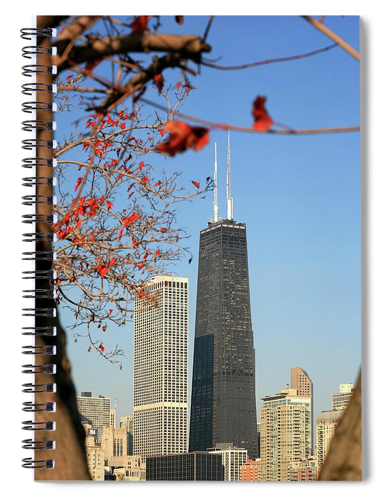 Downtown District Spiral Notebook featuring the photograph Chicago Skyline With The Hancock by Hisham Ibrahim