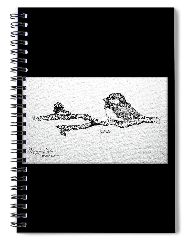  Chickadee Spiral Notebook featuring the mixed media Chickadee On A Branch by MaryLee Parker