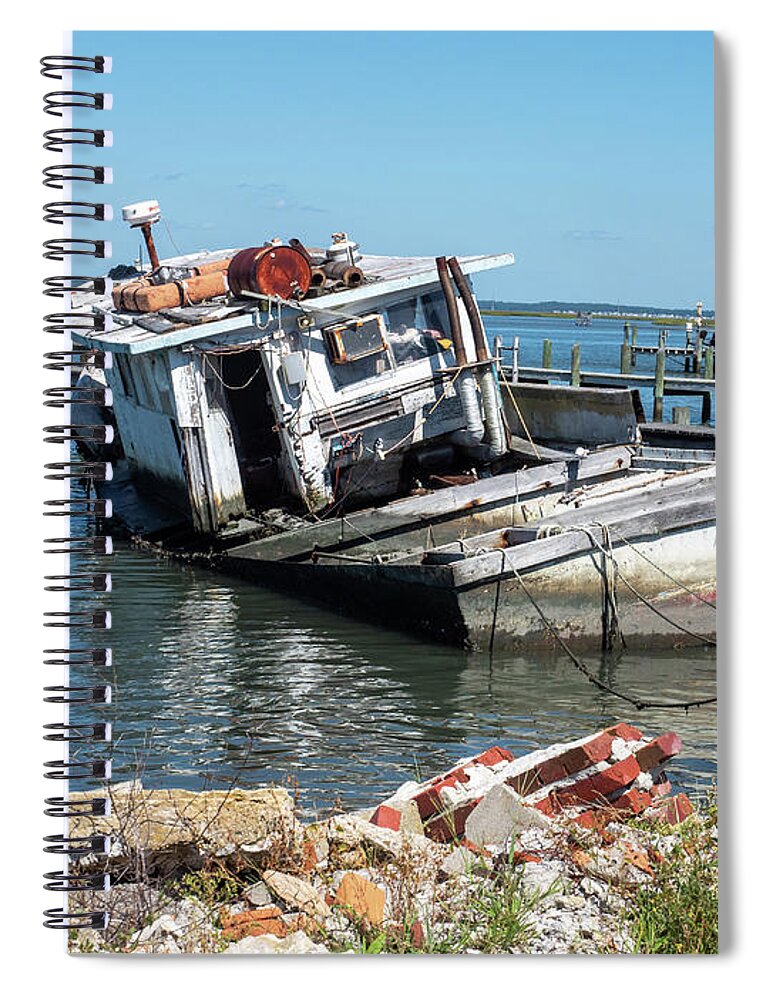 Boat Spiral Notebook featuring the photograph chincoteague Island chincoteague Island by Louis Dallara