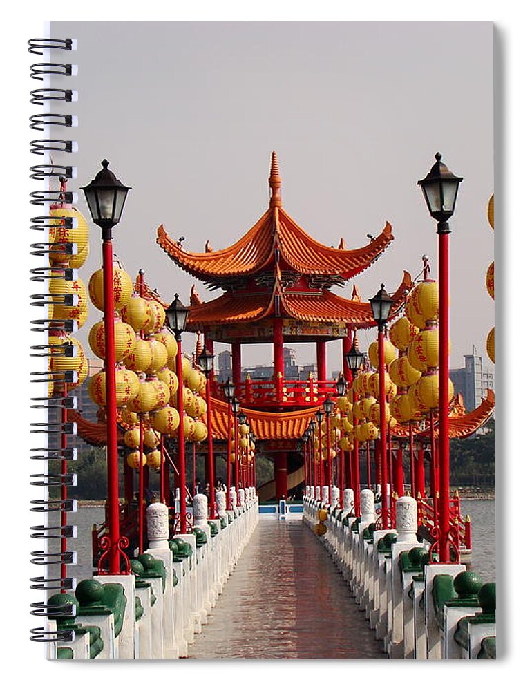 Pagoda Spiral Notebook featuring the photograph Chinese Lights In A Road To A Pagoda by Carolina Arai