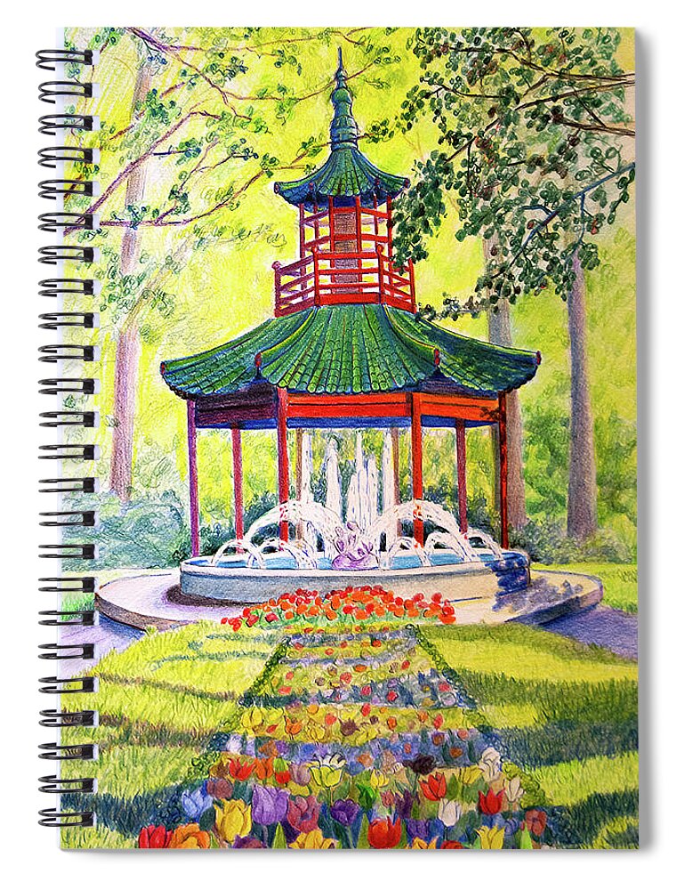 Pagoda Spiral Notebook featuring the drawing Chinese Pagoda by Margaret Zabor