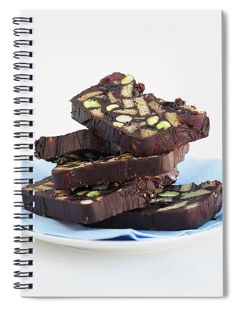 White Background Spiral Notebook featuring the photograph Chocolate Cake Slices, Studio Shot by Howard Shooter