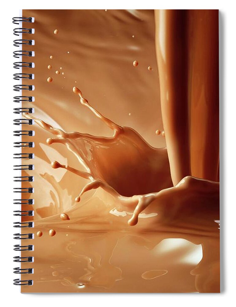 Protein Drink Spiral Notebook featuring the photograph Chocolate Milk Pour And Splash by Jack Andersen
