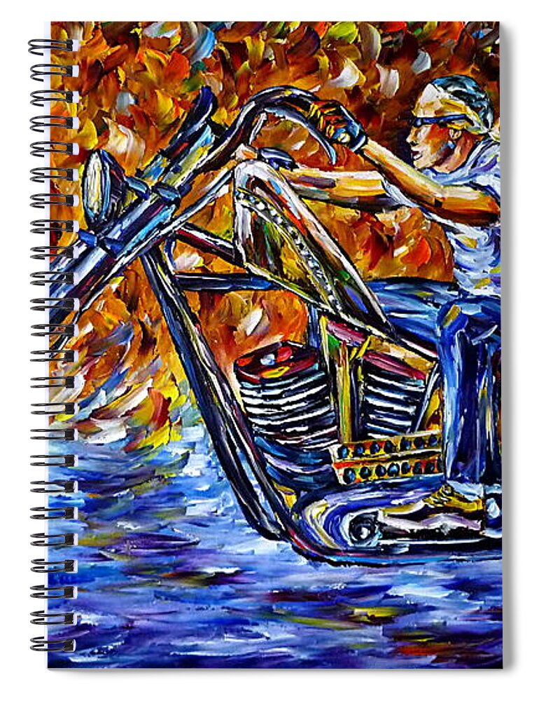 Motorcyclist Life Spiral Notebook featuring the painting Chopper Driver by Mirek Kuzniar