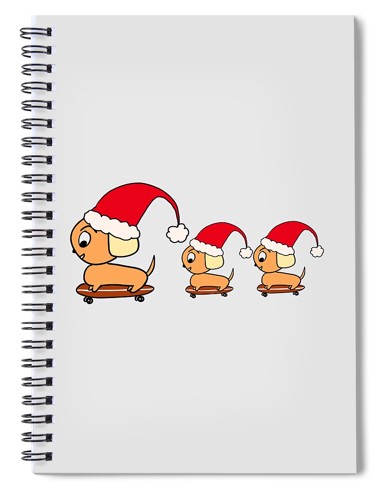 Skateboard Spiral Notebook featuring the digital art Christmas Dog and Puppies on Skateboards in Santa Hats by Barefoot Bodeez Art