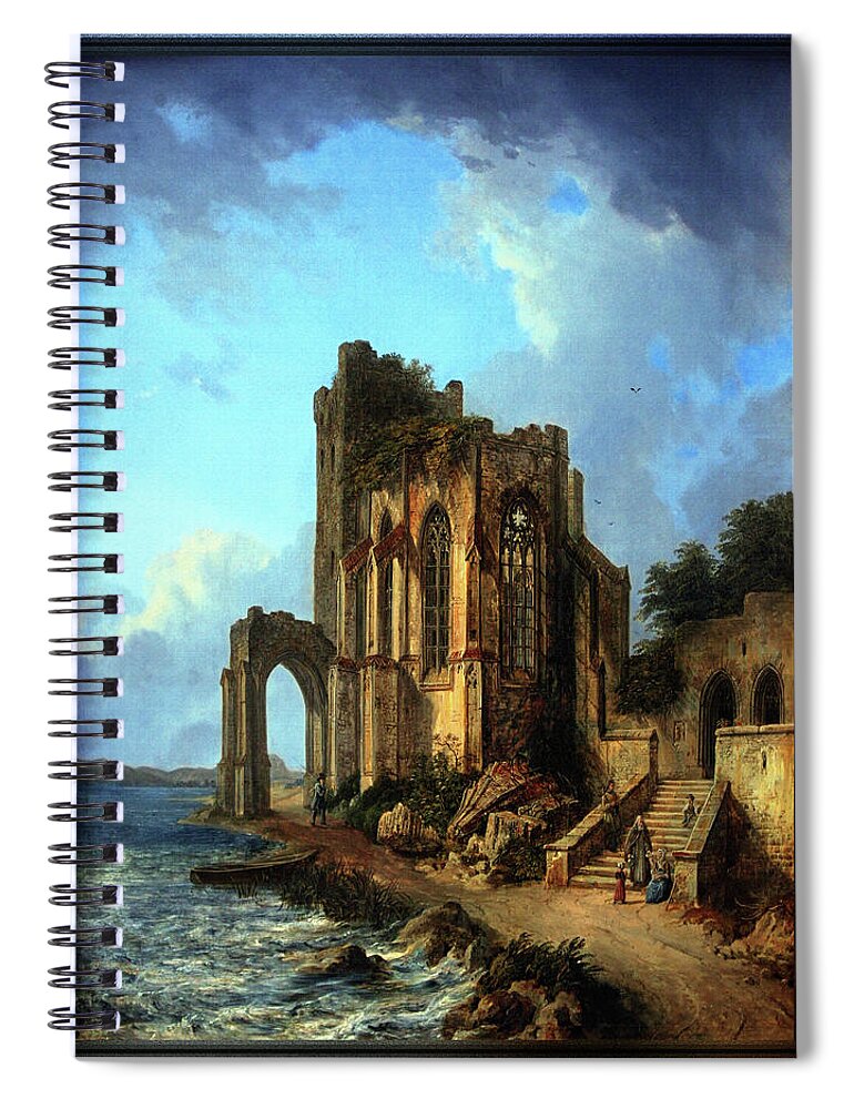 Church Ruins By The Sea Spiral Notebook featuring the painting Church Ruins By The Sea by Domenico Quaglio the Younger by Xzendor7