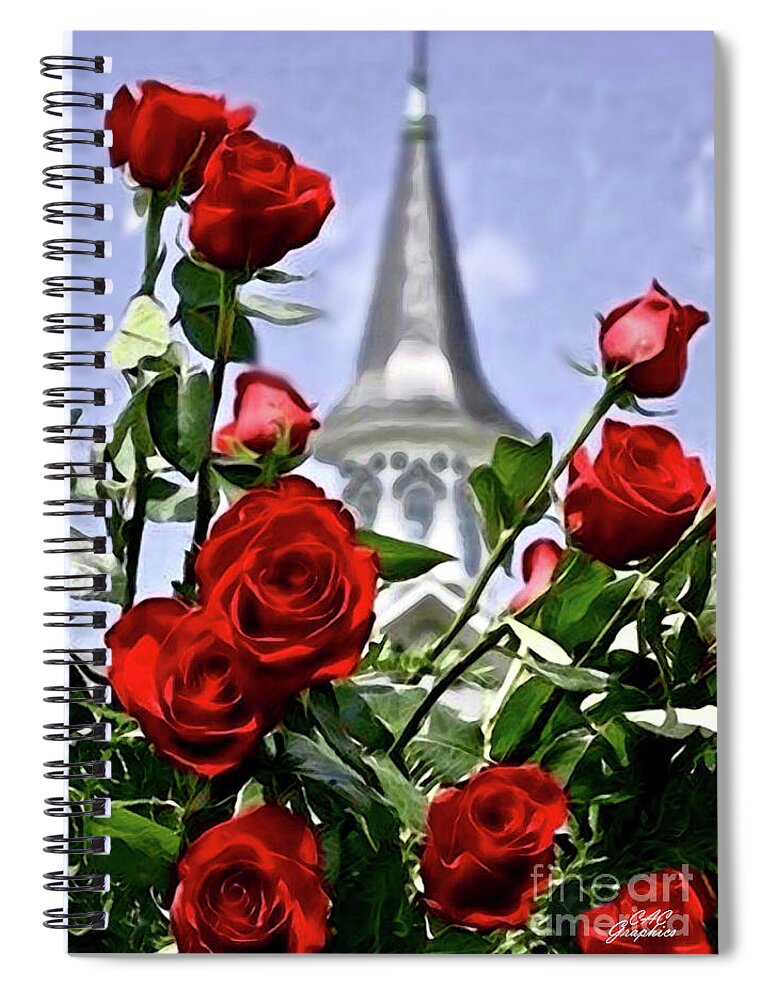 Churchill Downs Spiral Notebook featuring the digital art Churchill Downs Spire and Roses by CAC Graphics