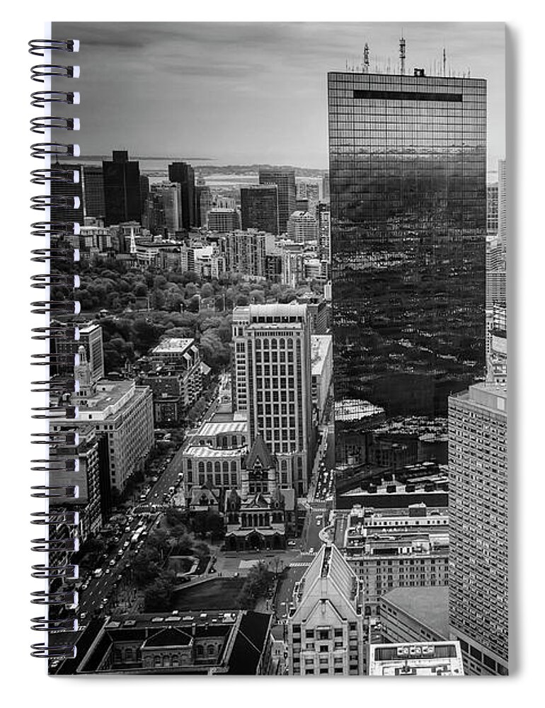 Boston Spiral Notebook featuring the photograph City of Boston Reflected Black and White by Carol Japp
