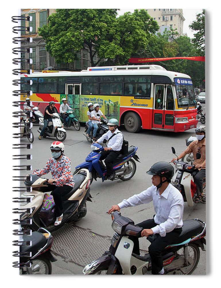 People Spiral Notebook featuring the photograph City Traffic At Rush Hour, Hanoi by Grant Faint