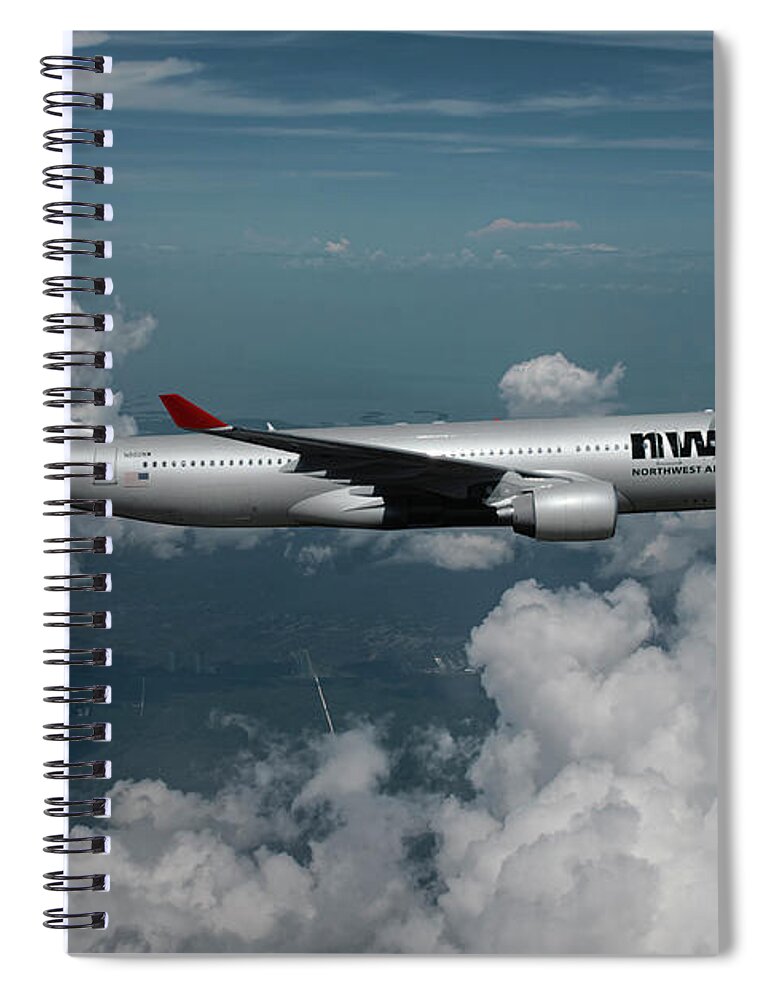 Northwest Orient Airlines Spiral Notebook featuring the mixed media Classic Northwest Airbus A330 by Erik Simonsen