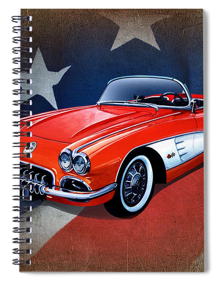 Art Spiral Notebook featuring the mixed media Classic Red Corvette C1 by Simon Read