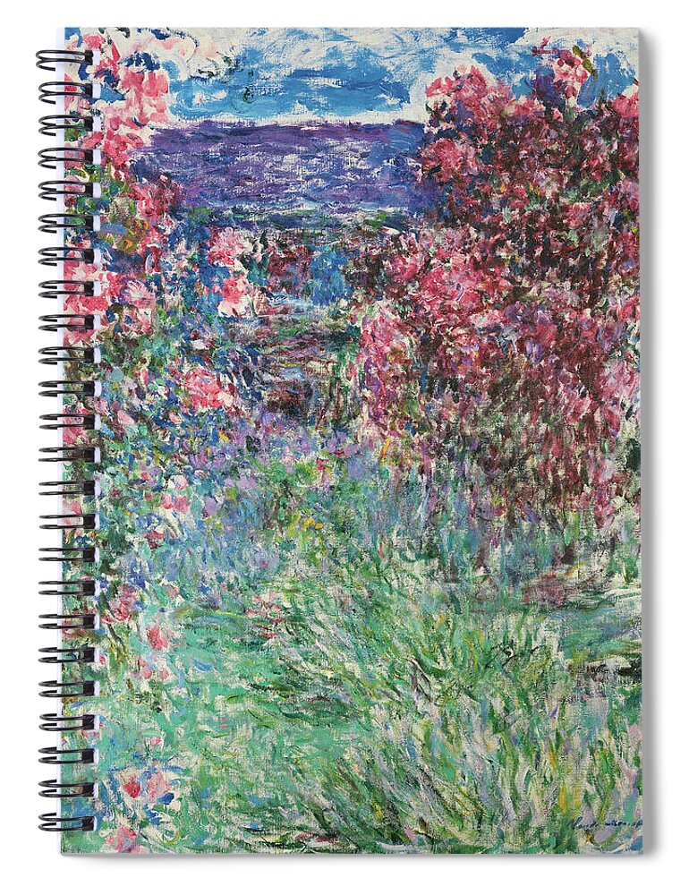 Canvas Spiral Notebook featuring the painting Claude Monet -Paris, 1840-Giverny, 1926-. The House among the Roses -1925-. Oil on canvas. 92.3 x... by Claude Monet -1840-1926-