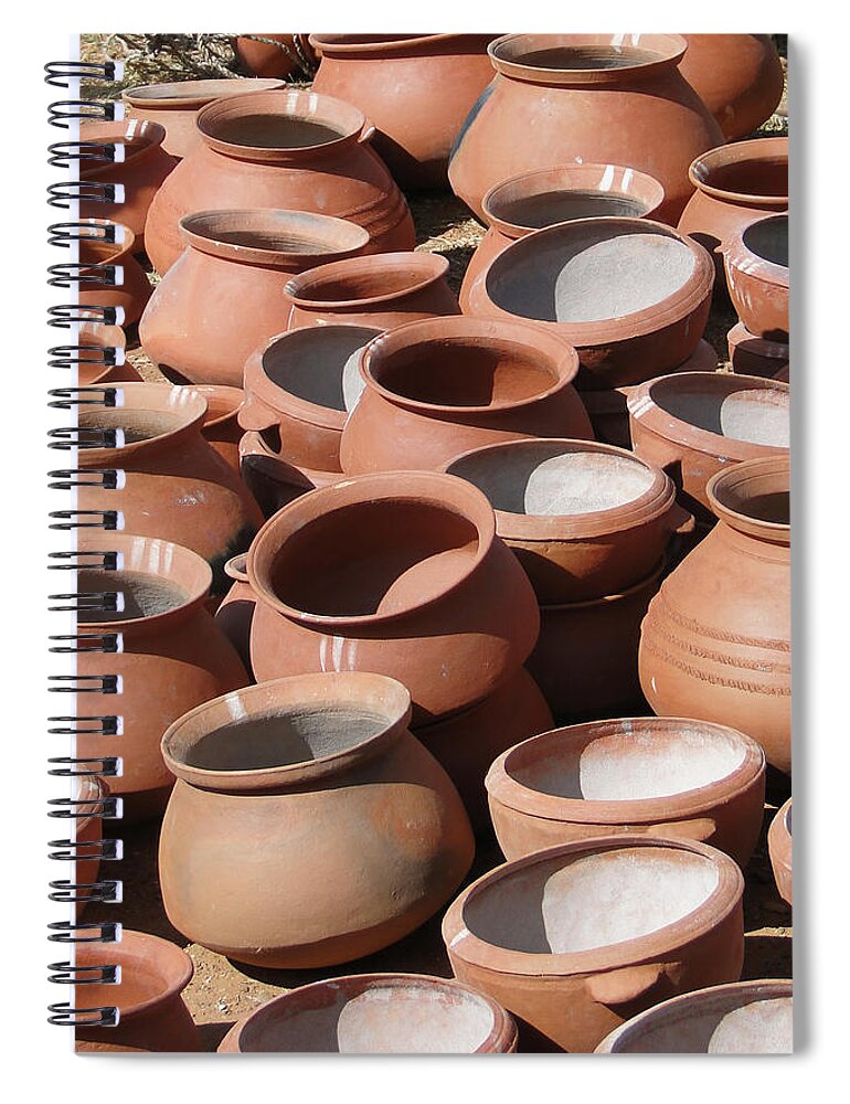 India Spiral Notebook featuring the photograph Clay pots for sale in Chatikona by Steve Estvanik