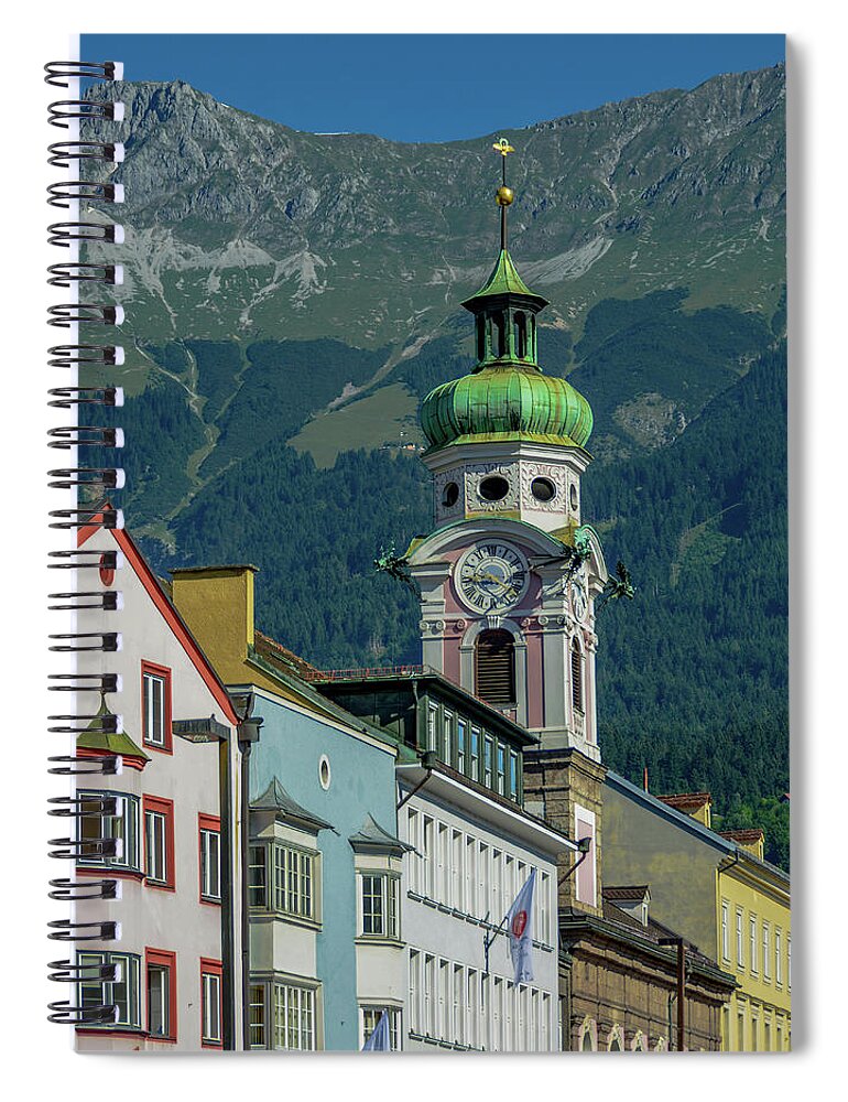 Austria Spiral Notebook featuring the photograph Clock Tower of Innsbruck by Marcy Wielfaert