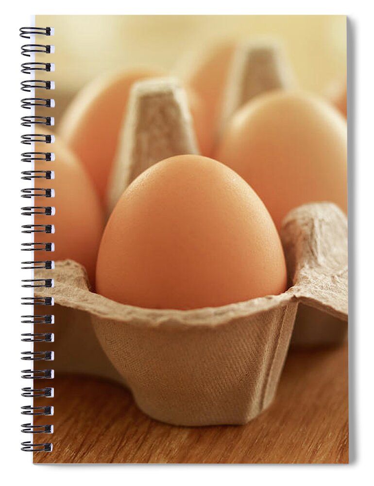 Free Range Spiral Notebook featuring the photograph Close Up Of Brown Eggs In Carton by Adam Gault