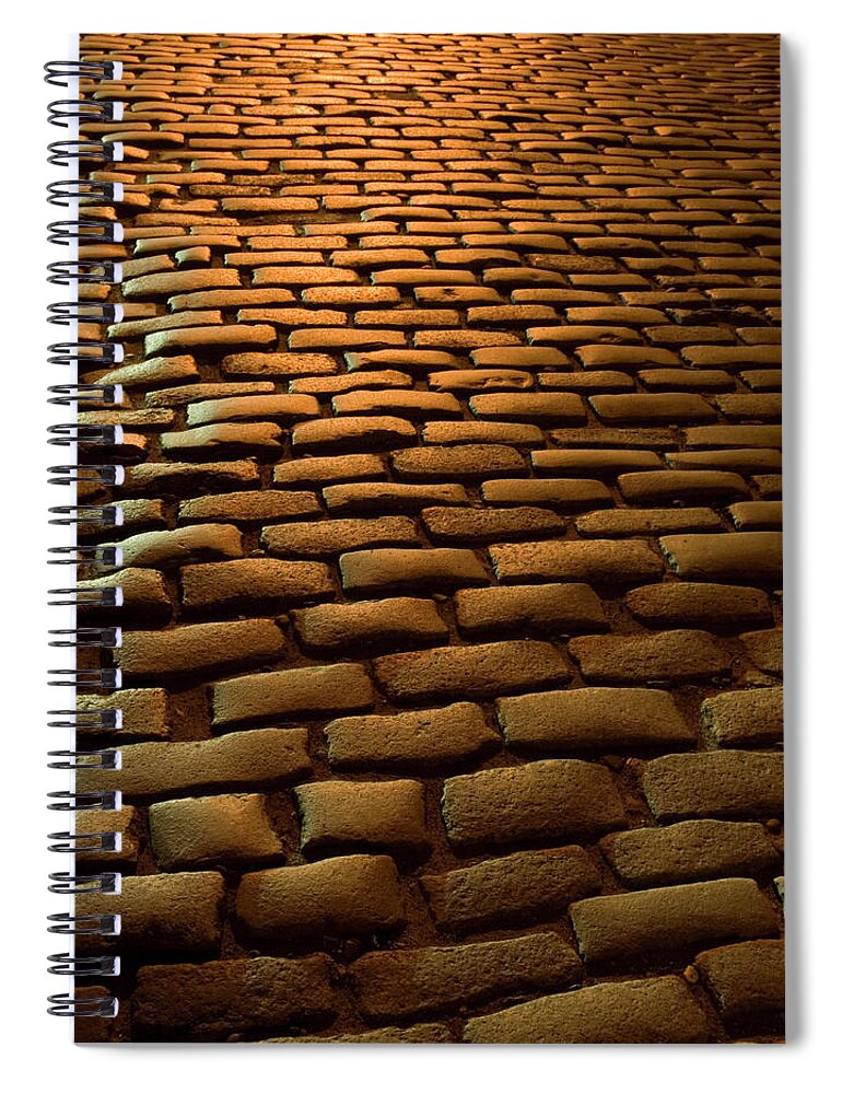 Outdoors Spiral Notebook featuring the photograph Close-up Of Cobblestone Street At Night by Jeff Spielman