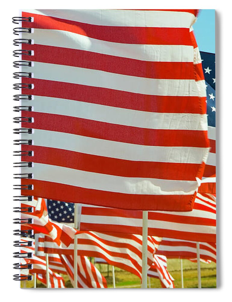 Celebration Spiral Notebook featuring the photograph Close-up Of Multiple U.s. Flags by Donovan Reese