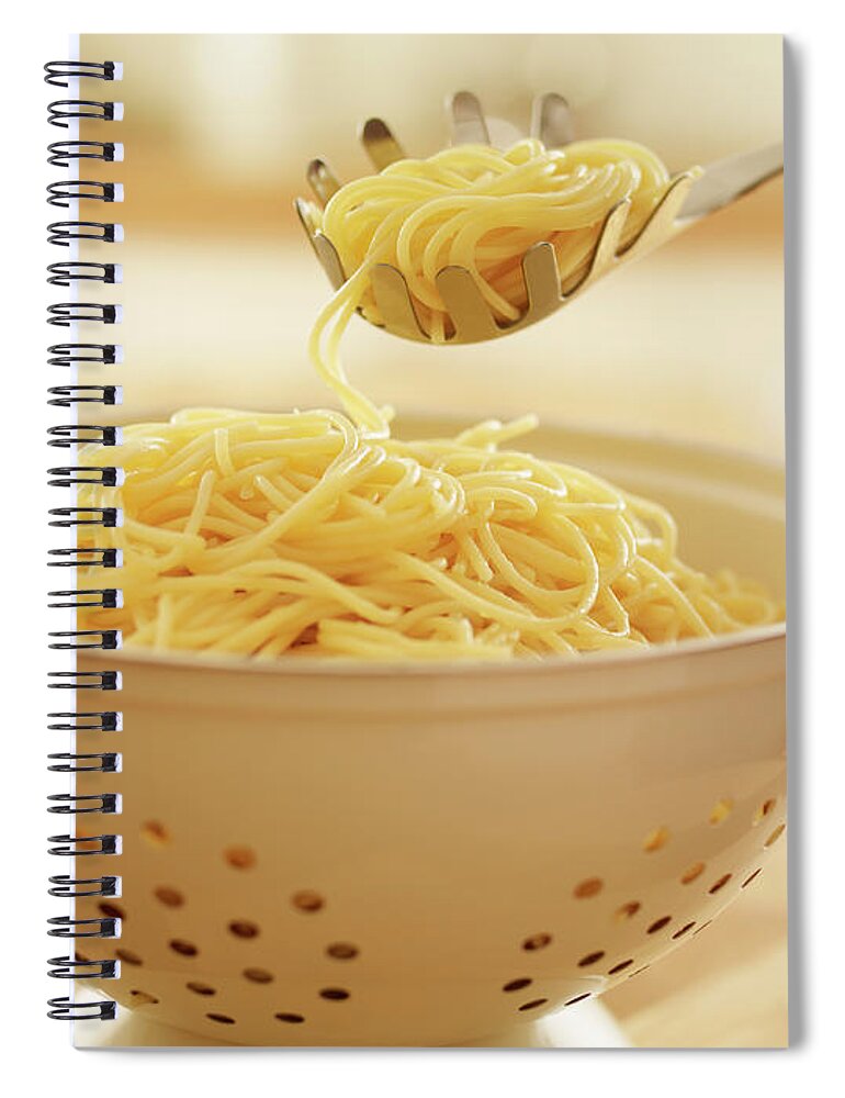 Italian Food Spiral Notebook featuring the photograph Close Up Of Spoon Scooping Spaghetti In by Adam Gault