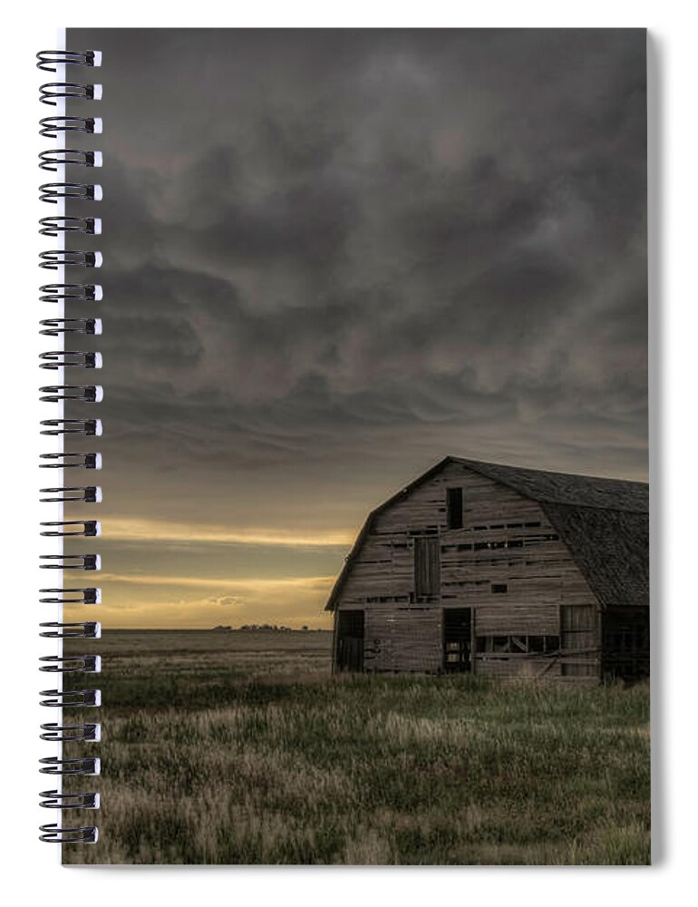 Clouds Spiral Notebook featuring the photograph Clouds and Barn by Laura Hedien
