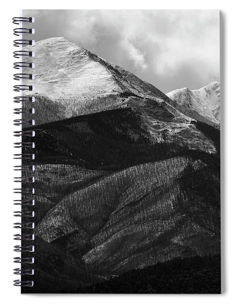 Sangre De Cristo Spiral Notebook featuring the photograph Clouds and Fog on the Sangre de Cristo monochrome by Steven Krull