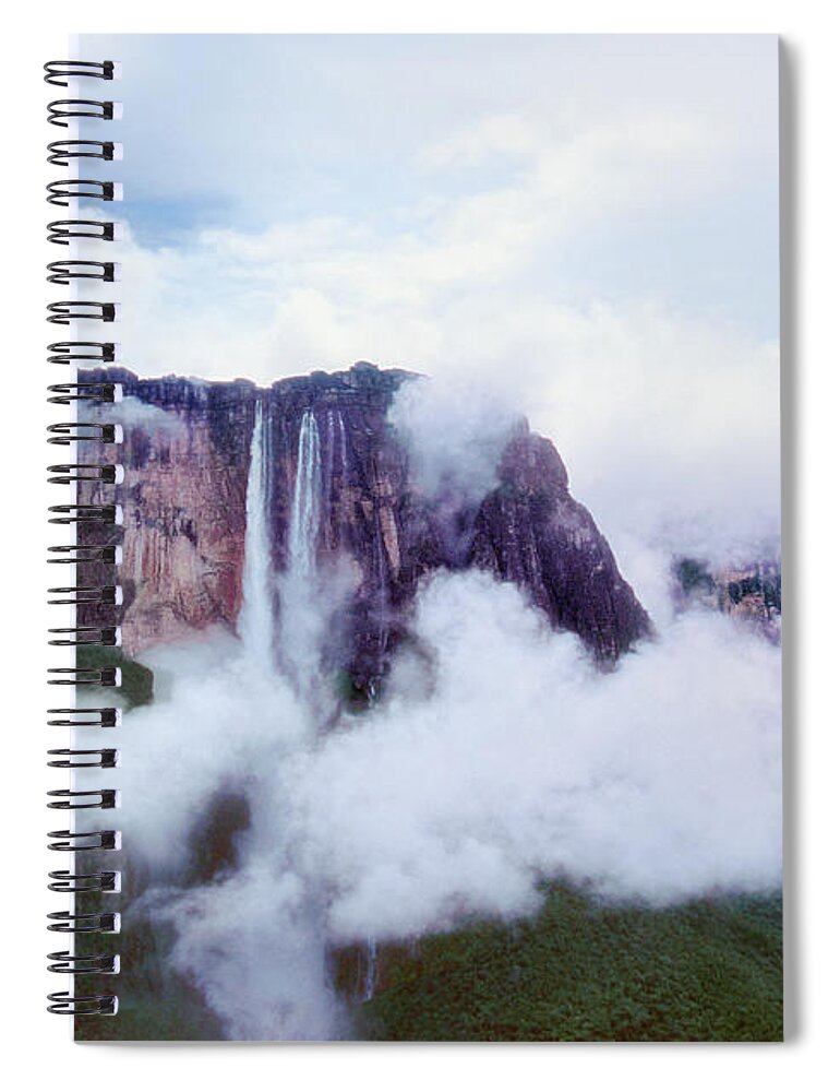 Dave Welling Spiral Notebook featuring the photograph Clouds Cover Angel Falls In Canaima Np Venezuela by Dave Welling