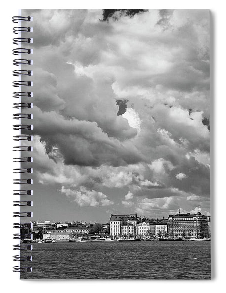 Helsinki; Finland; Clouds; Europe; Scandinavia; Baltic; Baltic Sea; Black And White; Black White Spiral Notebook featuring the photograph Clouds over Helsinki by Mick Burkey
