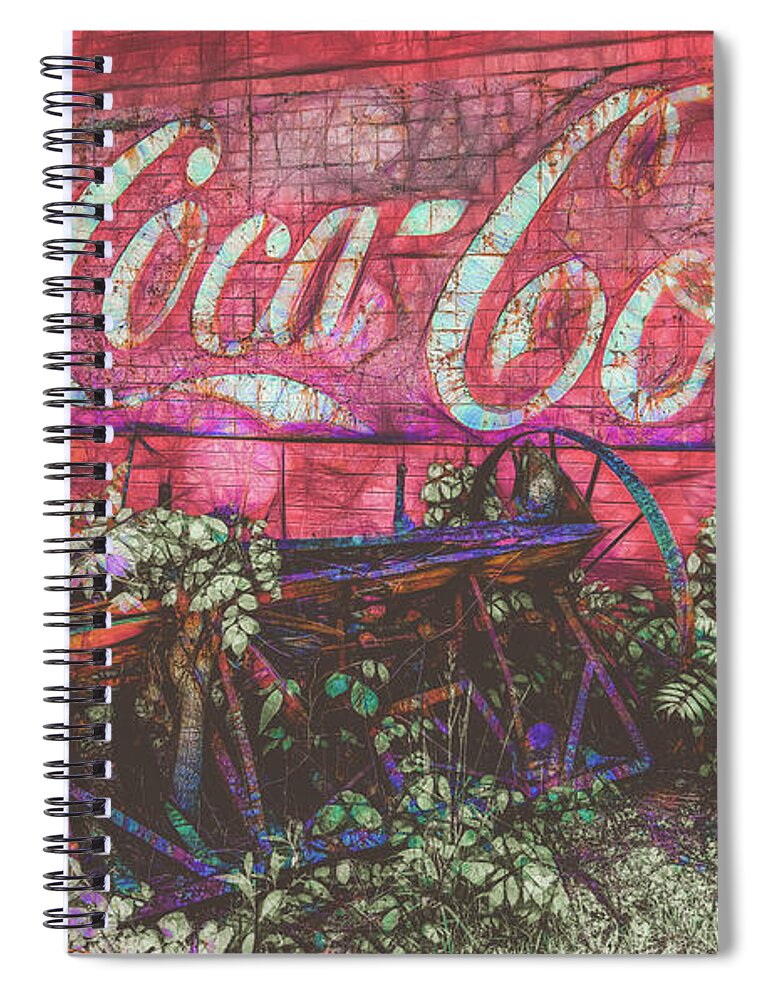 Vintage Wall Art Spiral Notebook featuring the photograph Coca-Cola Wall Art in Cook Station by Peggy Franz