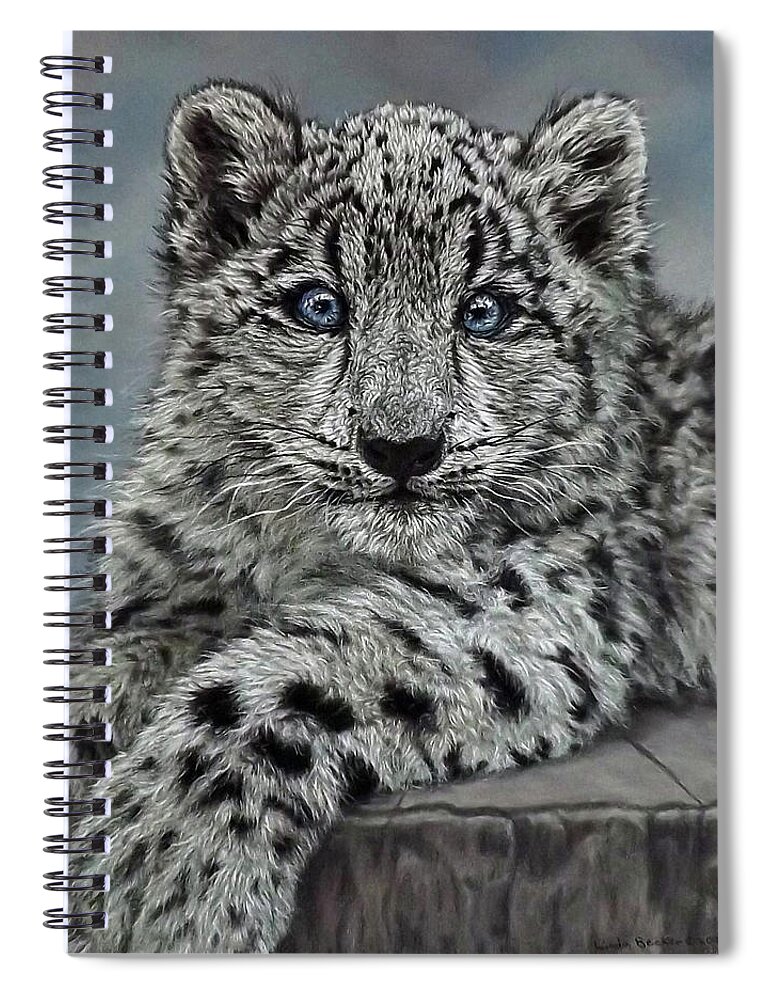 Snow Leopard Spiral Notebook featuring the painting Coconut by Linda Becker
