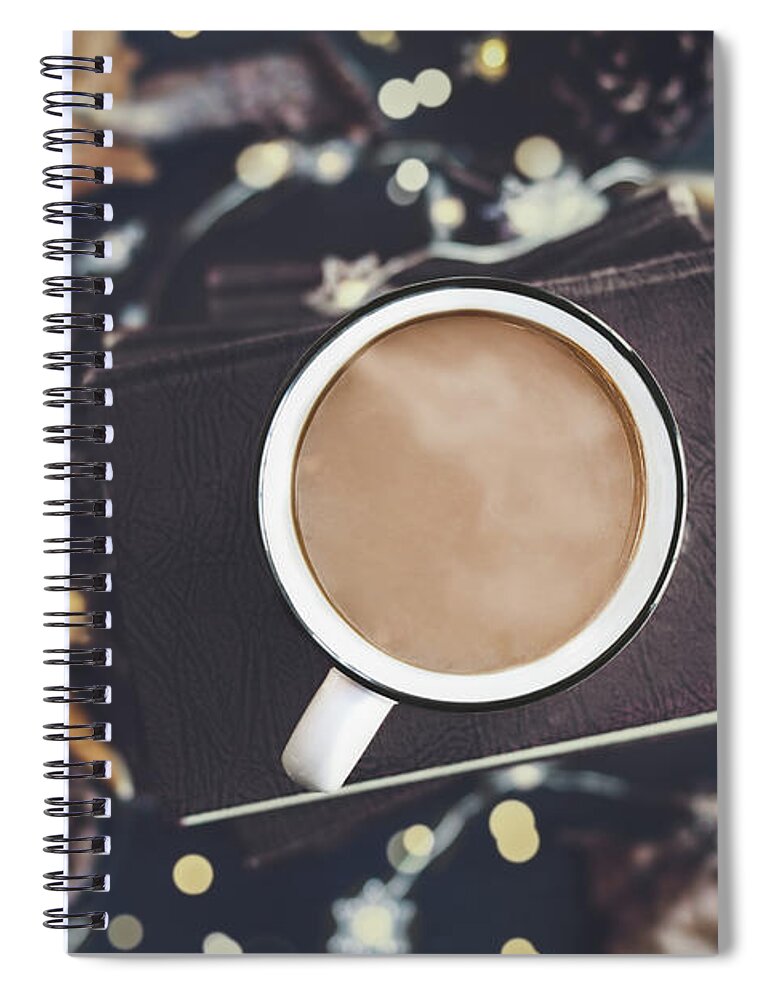 Coffee Spiral Notebook featuring the photograph Coffee and Books in Autumn by Stephanie Frey