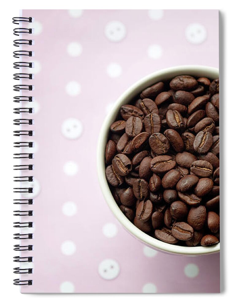 Australia Spiral Notebook featuring the photograph Coffee Beans In Cup On Pink And White by Carolyn Hebbard