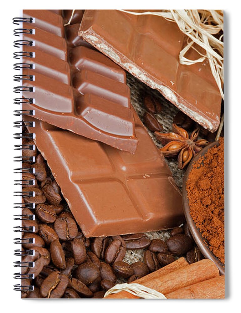 Heap Spiral Notebook featuring the photograph Coffee Beans With Powder by Beyhanyazar