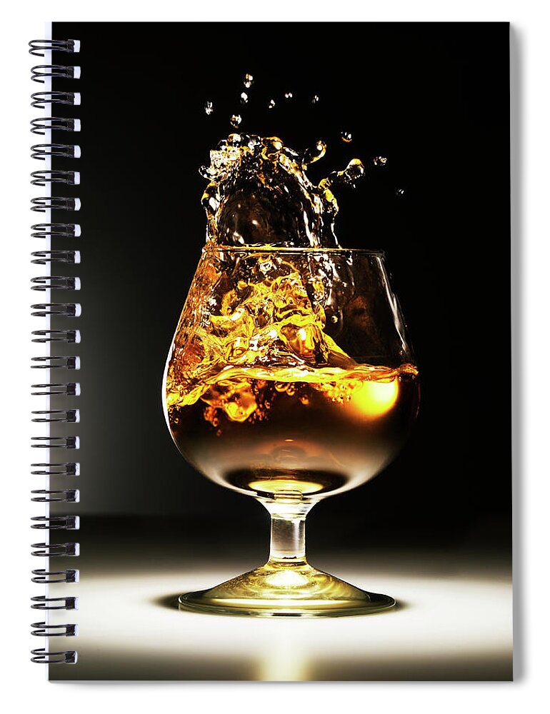 Brandy Snifter Spiral Notebook featuring the photograph Cognac Splash by Henrik Weis