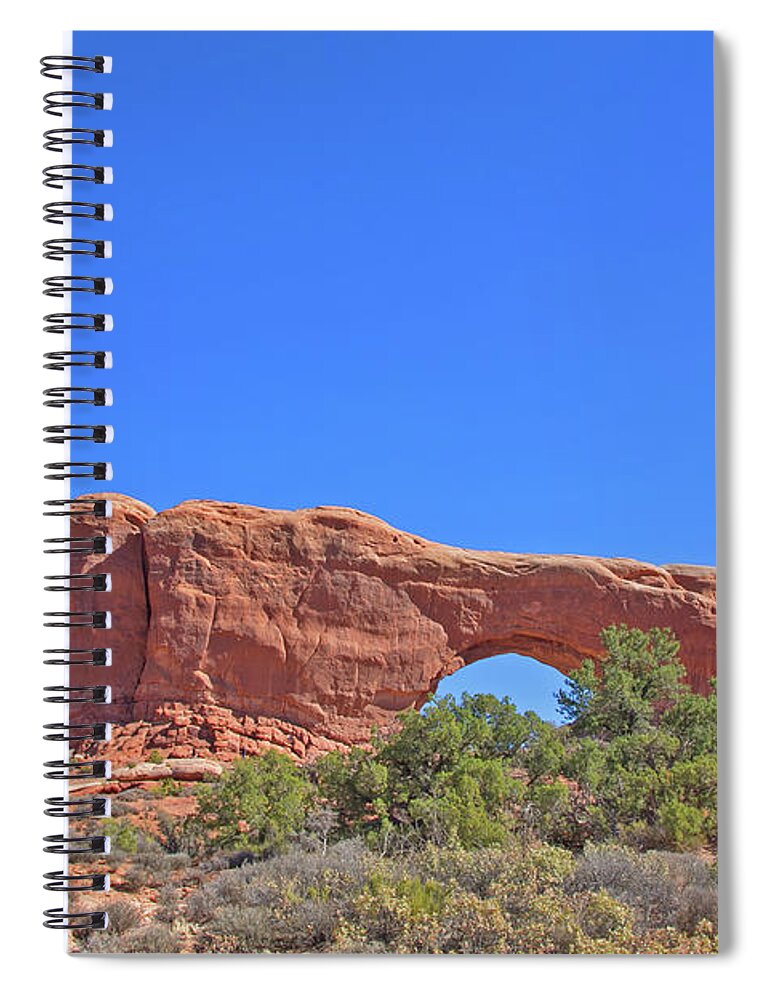 Colorado Arches Rock Spiral Notebook featuring the photograph Colorado Arches Rock, Scrub blue Sky 3397 by David Frederick