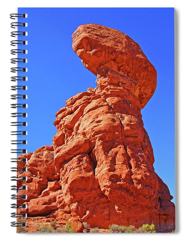 Colorado Arches Spire Scrub Dinosaur Rock? Scrub Blue Sky Spiral Notebook featuring the photograph Colorado Arches Spire Scrub Dinosaur rock? Scrub Blue sky 3325 by David Frederick