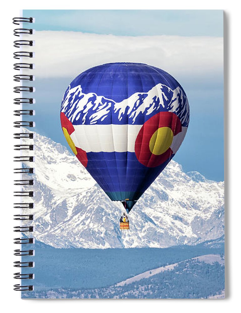 Balloon Spiral Notebook featuring the photograph Colorado balloon and North Arapaho Peak by Tony Hake