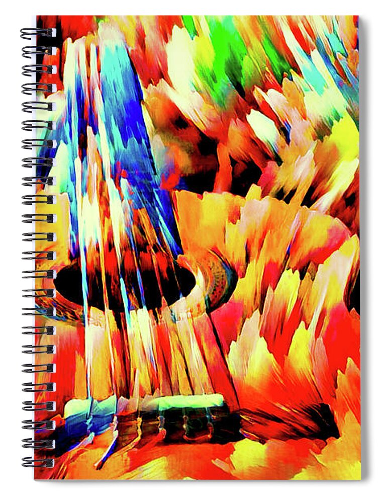 Acoustic Guitar Spiral Notebook featuring the digital art Colorful Abstract Acoustic Guitar by Peggy Collins