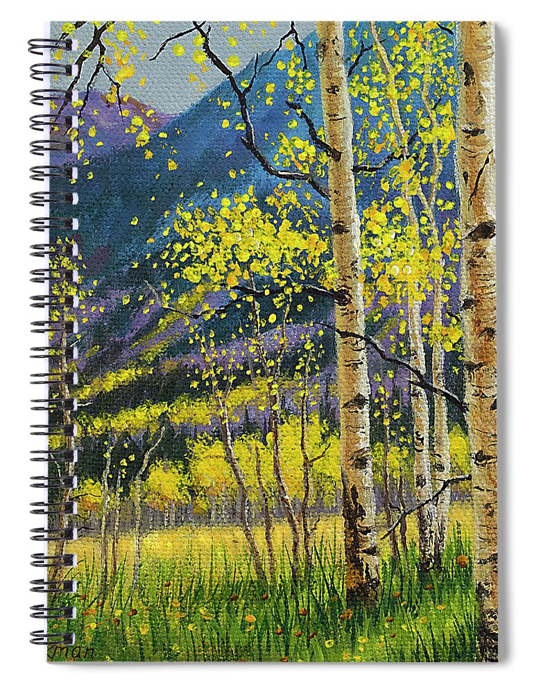 Miniature Art Spiral Notebook featuring the painting Colorful Aspens by Kim Lockman