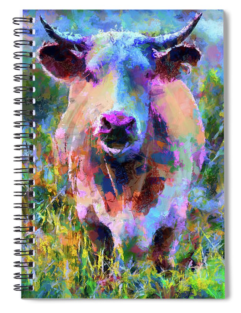 Cow Spiral Notebook featuring the painting Colorful Cow Modern Impressionism by Matthias Hauser