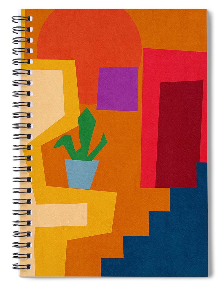 Modern Spiral Notebook featuring the mixed media Colorful Geometric House 1- Art by Linda Woods by Linda Woods