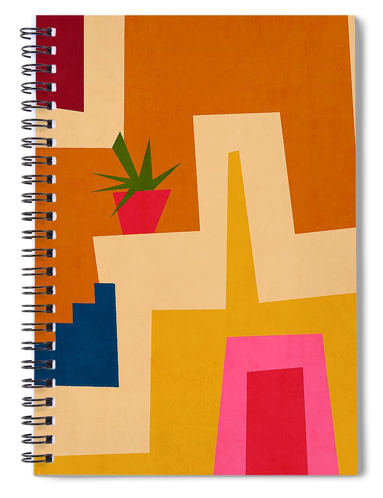 Modern Spiral Notebook featuring the mixed media Colorful Geometric House 2- Art by Linda Woods by Linda Woods