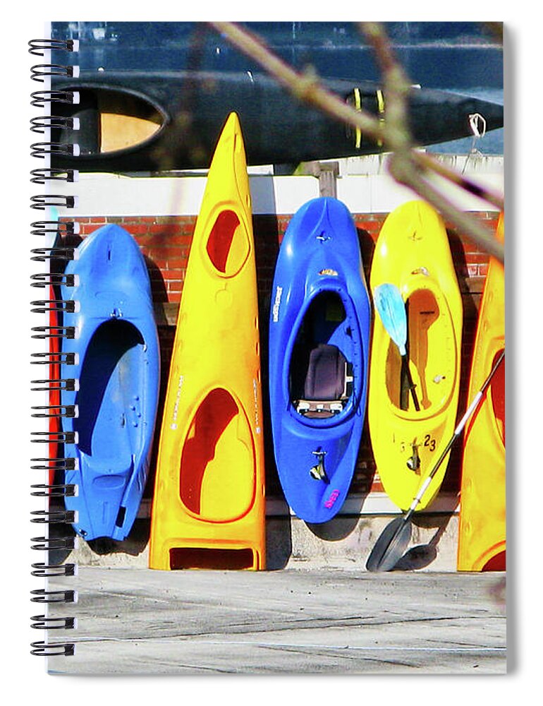 Boats Spiral Notebook featuring the photograph Colorful kayaks on rooftop, Lake Washington, Seattle by Segura Shaw Photography