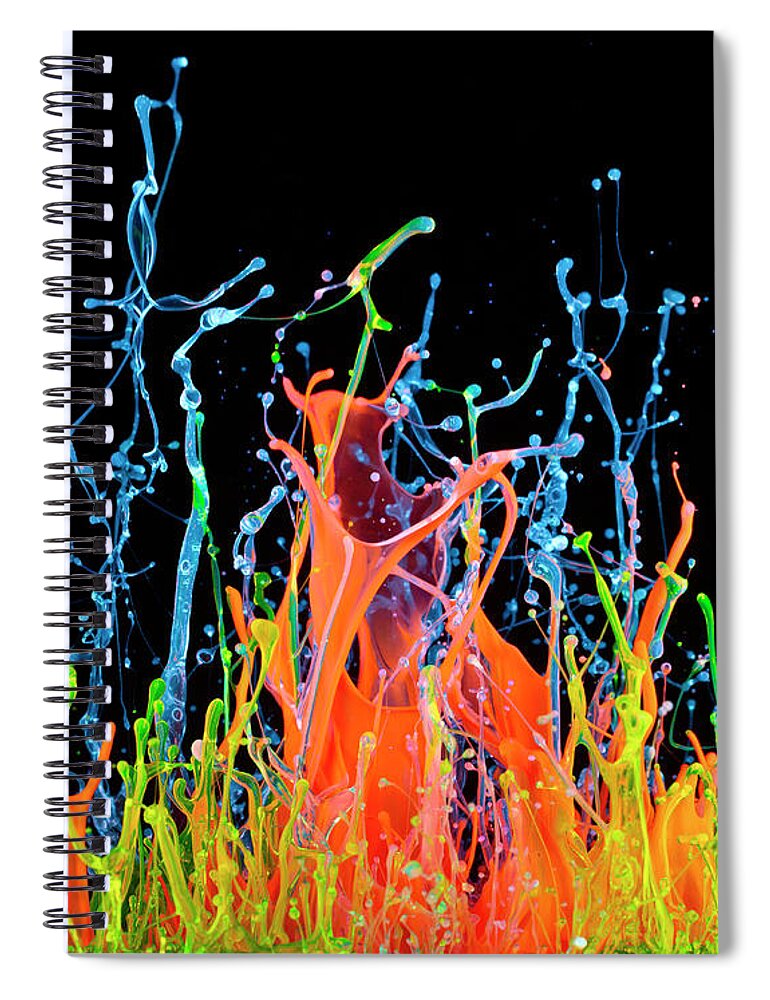 Black Background Spiral Notebook featuring the photograph Colorful Liquid In Motion by Don Farrall