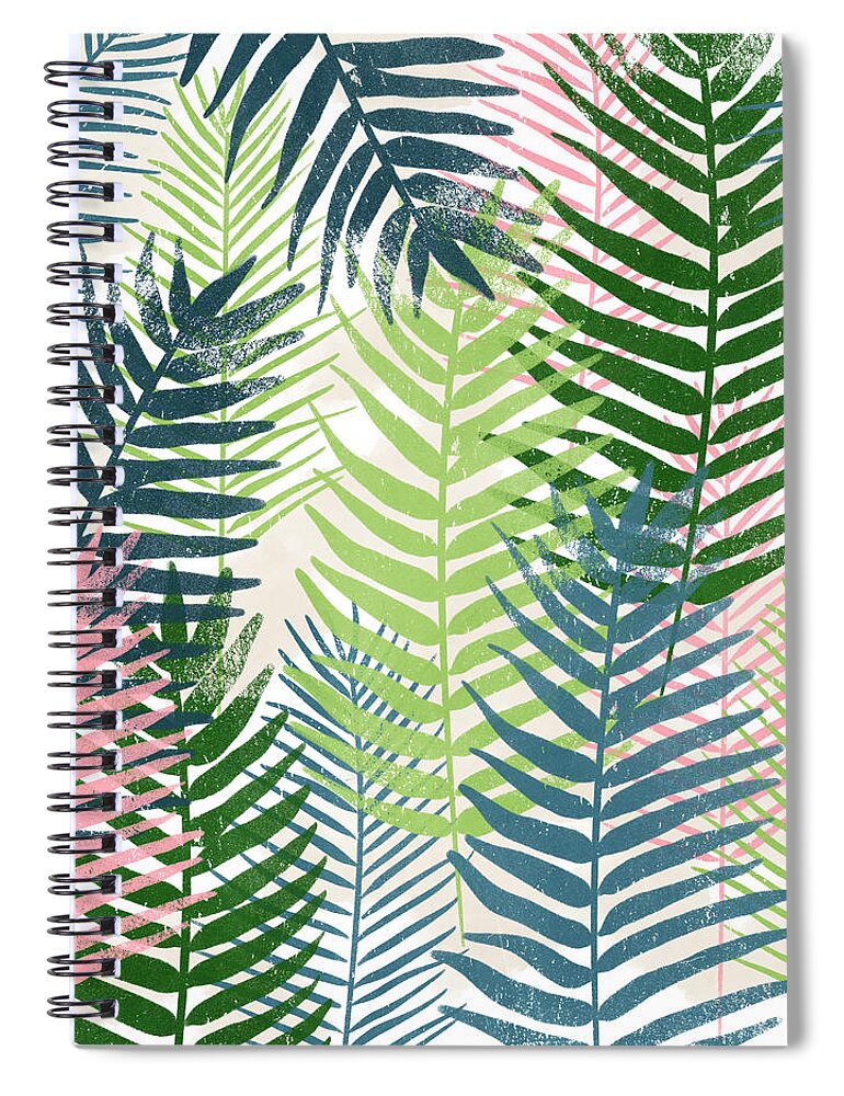 Tropical Spiral Notebook featuring the mixed media Colorful Palm Leaves 2- Art by Linda Woods by Linda Woods