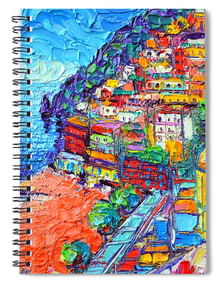 Positano Spiral Notebook featuring the painting COLORFUL POSITANO AMALFI COAST ITALY impasto textural palette knife oil painting Ana Maria Edulescu by Ana Maria Edulescu